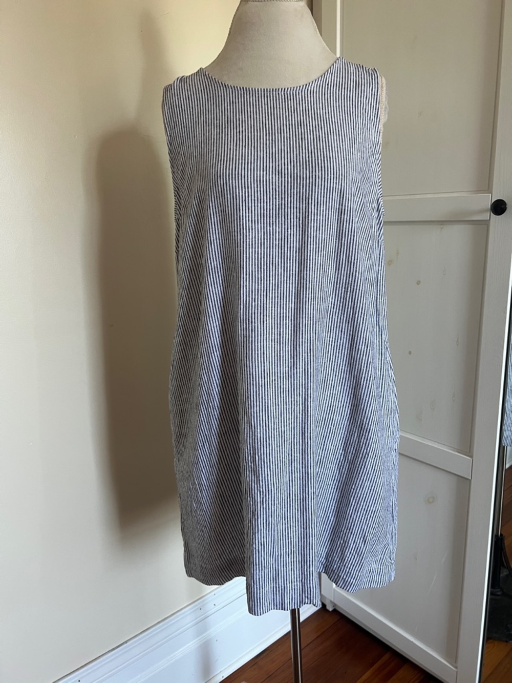 J. Crew Factory Striped Linen Blend Sleeveless Shift Dress with Pockets Size 12